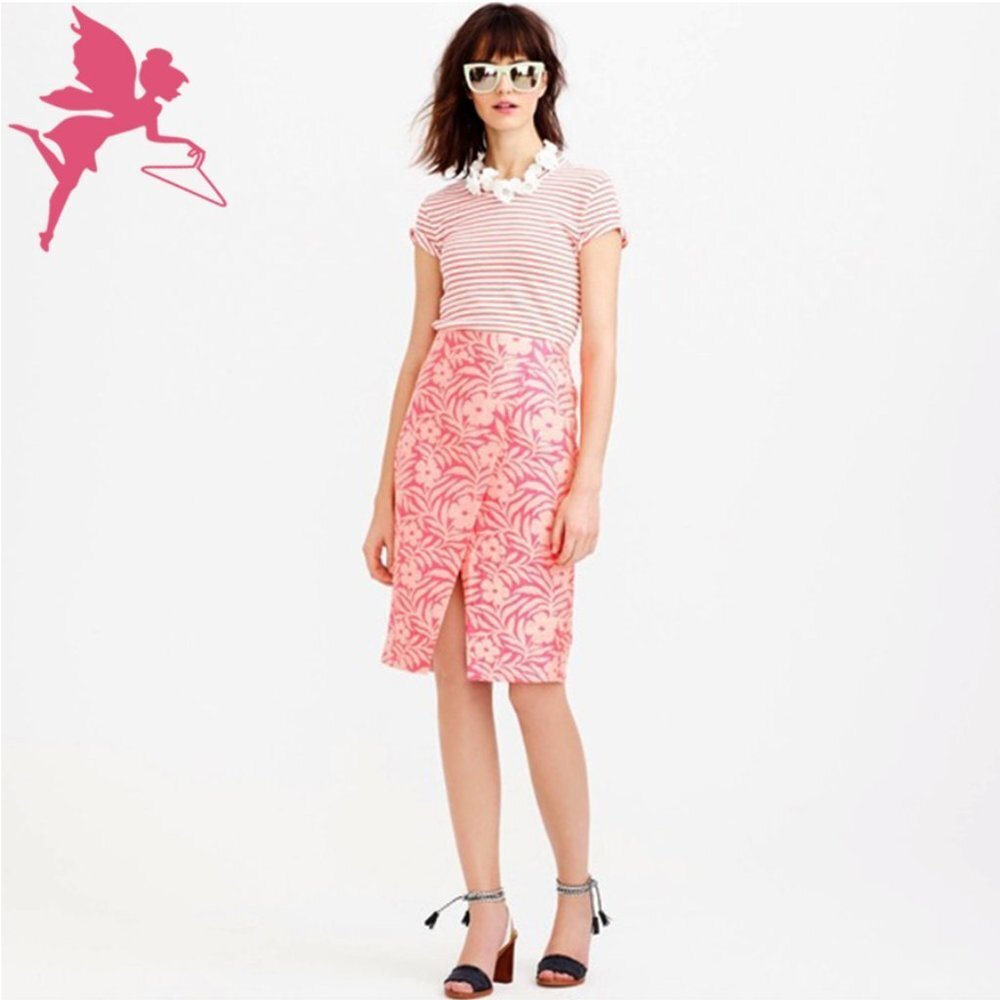 J. CREW Plumeria Pink Floral Jacquard Crossover Wrap Pencil Skirt